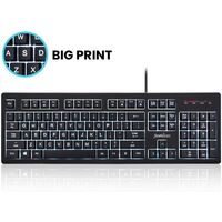 Perixx PERIBOARD-329 Wired USB Backlit Keyboard, Big Print Letter with 7-Color Illuminated LED, X Type High Scissor Keys